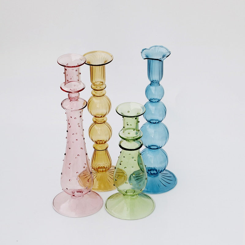 Tall Glass Vintage Candle Holders - MAHOGANY STREET