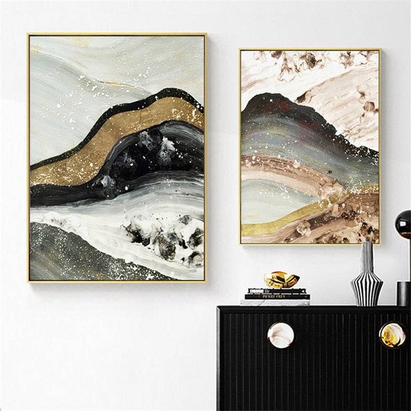 Gold Mountains Abstract Landscape Canvas Print - MAHOGANY STREET