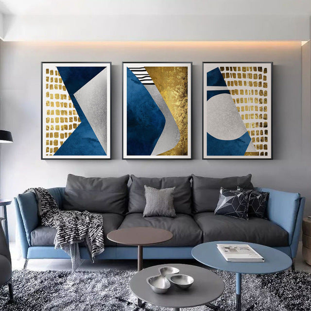 Modern Abstract Canvas Artworks In Gold And Blue - MAHOGANY STREET