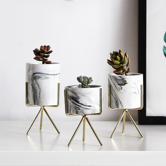 Marble Look Tripod Style Planters - MAHOGANY STREET