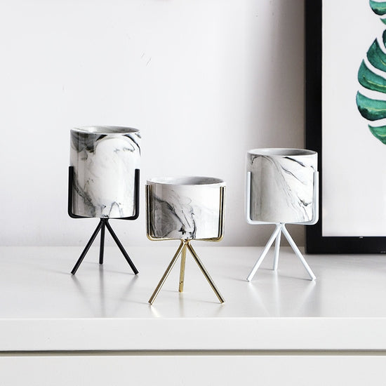 Marble Look Tripod Style Planters - MAHOGANY STREET