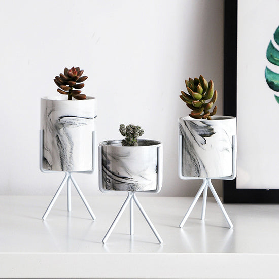 Marble Look Tripod Style Planters - MAHOGANY STREET